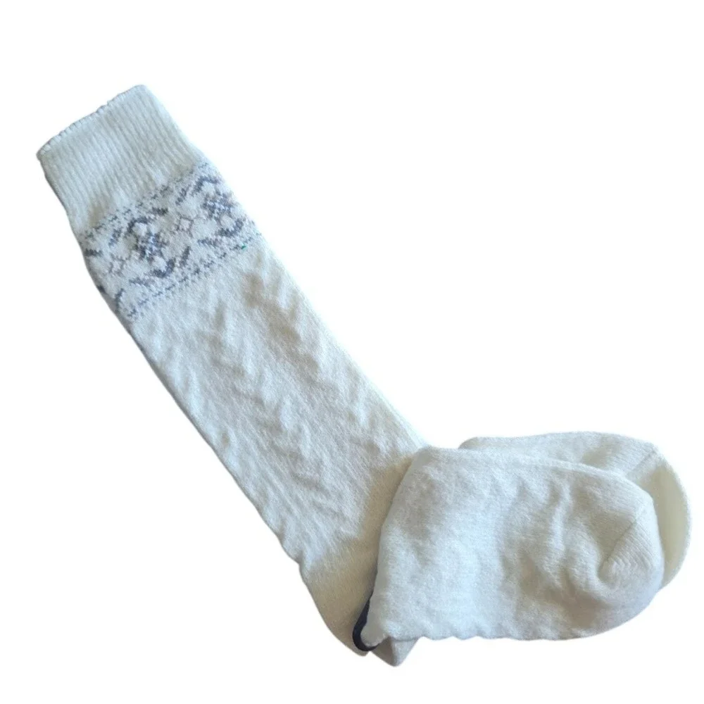 MUK LUKS Ivory Tall Boot Sock Fair Isle Mid-Calf‎ Women Size 6-11 Cozy Winter
